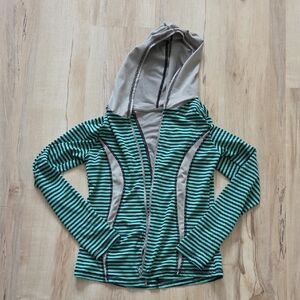 Striped Green and Gray Kids Hoodie